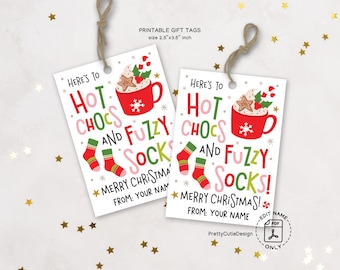 Christmas Gift Tags Printable, Hot Chocs and Fuzzy Socks, Teacher Coworker Favor