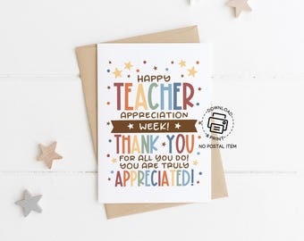 Teacher Appreciation Week Card Printable, You Are Truly Appreciated Thank You Card for Teachers, Instant Download School Staff Gift