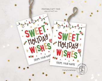 Christmas Sweet Treat Tags Printable: Holiday Wishes Candy Cane Labels, Personalized Cookie Favor (PDF)