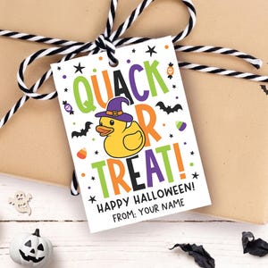 Quack or Treat Halloween Gift Tags Printable, Duck Witch Hat, Digital Download