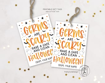 Halloween Soap Gift Tags Printable: Germs are Scary Safe and Clean, Hand Sanitizer Label