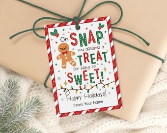 Christmas Gift Tags, Oh Snap Gingerbread Printable, Holiday Coworkers Treat Bag Labels, Digital Download
