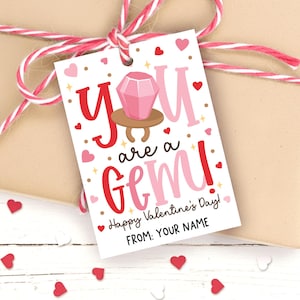 Friend Valentine Gift Tag Printable, You Are a Gem, Treat Bag Label, Digital Download