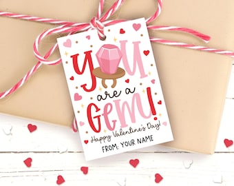 Friend Valentine Gift Tag Printable, You Are a Gem, Treat Bag Label, Digital Download