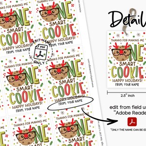 Christmas Gift Tags Printable, One Smart Cookie Holiday, Student ...