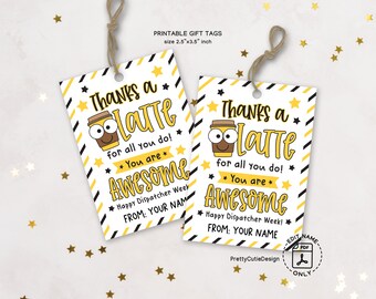 911 Dispatcher Gift Tags, Telecommunicator Week Printable Gift Tags, 911 Dispatchers Thank You A Latte Coffee Gift Tags, Appreciation Tags