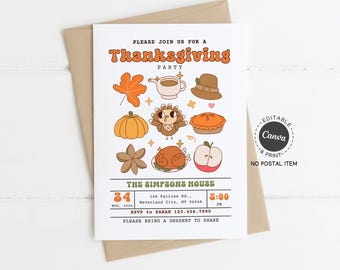Thanksgiving Party Invitation Printable: Fall Invite for Family Dinner or Friendsgiving
