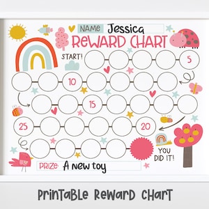 Rainbow Garden Reward Chart For Kids, Simple Kids Reward Chart, Cute Pink Sticker Chart - INSTANT DOWNLOAD