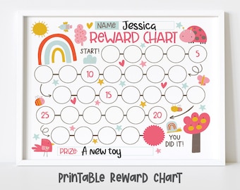 Rainbow Garden Reward Chart For Kids, Simple Kids Reward Chart, Cute Pink Sticker Chart - INSTANT DOWNLOAD
