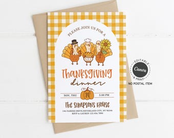 Thanksgiving Dinner Invitation Template: Printable Holiday Party Invite with Funny Turkey