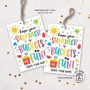 Etiqueta de regalo "Espero que tu verano sea un balde de diversión", etiqueta imprimible para el último día de clases, etiqueta de recuerdo para fiesta de verano en la playa, etiqueta para niños de fin de año
