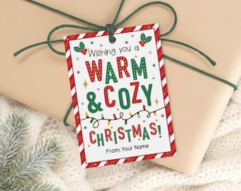 Warm and Cozy Christmas Gift Tags Printable, Candy Cane Border, Twinkle Lights, Digital Download
