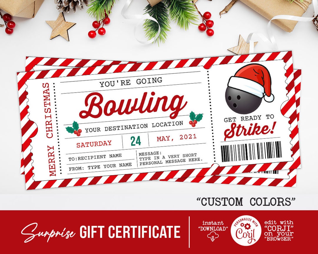 Christmas Bowling Surprise Ticket, Holiday Surprise Ticket, Bowling