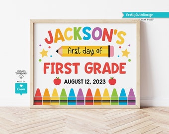 Editable First Day of 1st Gard Sign Template, Personalized Back to School Photo Prop, Printable First Day of School, Instant Download