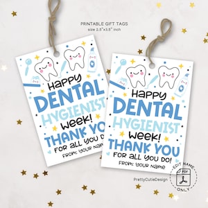 Etiquetas de presente para a semana do higienista dental para impressão, etiquetas de agradecimento odontológico, agradecimento à equipe do consultório odontológico, etiquetas de presente fofas para a semana do higienista dental