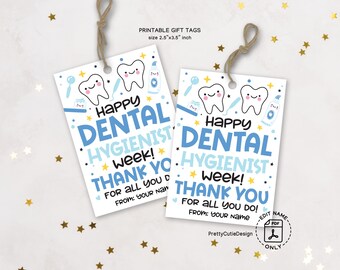 Dental Hygienist Week Gift Tags Printable, Dental Thank You Tags, Dental Office Staff Appreciation, Cute Tooth Hygienist Week Treat Tags