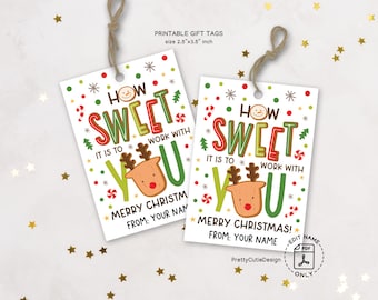 Christmas Cookie Gift Tags Printable, How Sweet to Work with You, Coworker Staff Appreciation