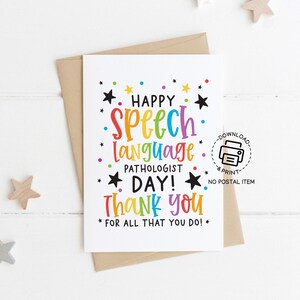 Bonne fête des orthophonistes, carte de voeux imprimable, carte de remerciement arc-en-ciel SLP, téléchargement immédiat pour cadeau de remerciement pour thérapeute