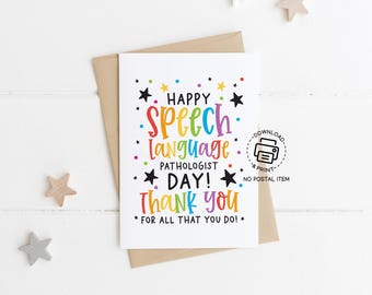 Happy Speech Language Pathologist Day Greeting Card Printable, Rainbow SLP Thank You Card, Instant Download for Therapist Appreciation Gift