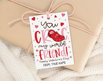Valentine Gift Tag Printable, You Crocs My World, Treat Bag Label, Digital Download