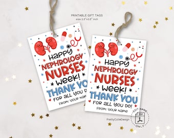 Nephrology Nurse Appreciation Gift Tags: Kidney Design (Instant Downloadable Printable PDF File)