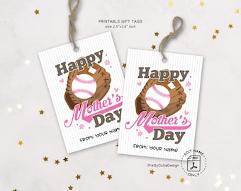 Baseball Mother’s Day Gift Tags Printable, Sports Mom Gift Tag, Mother's Day Favor Tags for Team Moms, Coach Moms, Instant PDF Download