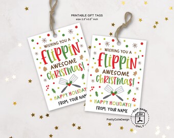 Funny Flippin' Christmas Gift Tags Printable, Kitchen Spatula Design, Digital Download
