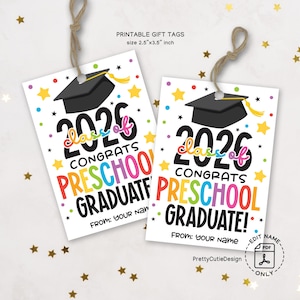Preschool Graduation Gift Tags Printable, Congrats Graduate Party Favor Treat Bag Labels
