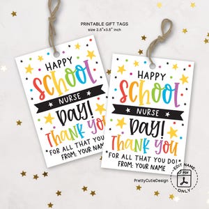 School Nurse Day Gift Tags Printable, Colorful Nurse Appreciation Tags, Nurses Week Favor Tags for Treat Bags, Instant Download PDF