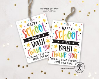 School Nurse Day Gift Tags Printable, Colorful Nurse Appreciation Tags, Nurses Week Favor Tags for Treat Bags, Instant Download PDF