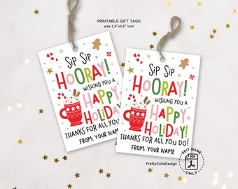 Christmas Coffee Gift Tags, Hooray Hot Cocoa Printable, Holiday Appreciation Labels