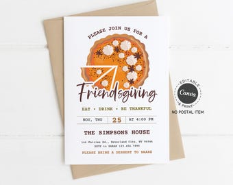 Friendsgiving Invitation Template: Printable Thanksgiving Party Invite for Coworkers and Friends