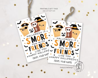 Halloween S'more Gift Tags Printable: Classroom Friends Favor, Trick or Treat, Digital Download