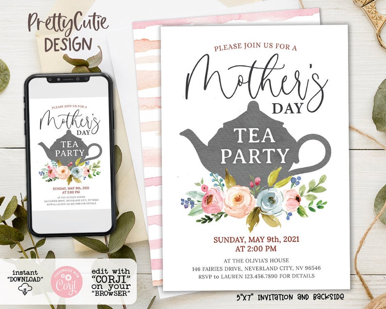 Mother's Day Tea Party Invitation Mother's Day Brunch - Etsy