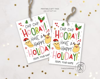 Christmas Snack Gift Tags Printable, Chip Chip Hooray, Funny Holiday Treat Labels