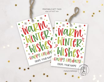 Printable Christmas Gift Tags, Warm Winter Wishes Tag, Holiday Favor Labels, Digital Download