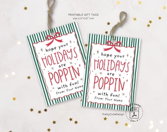 Popcorn Gift Tags, Poppin’ Holidays Printable, Christmas Treat Bag Labels for Teachers