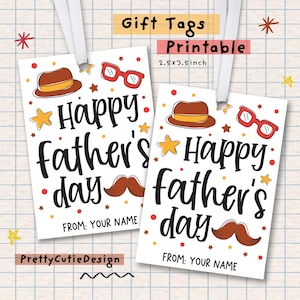 Étiquettes cadeaux fête des pères imprimables, étiquettes cadeaux fête des pères heureuses avec chapeau et moustache Design téléchargement immédiat, étiquettes cadeaux papa, étiquettes cadeaux amusantes