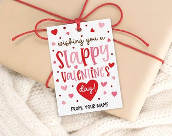 Slap Bracelet Valentine Tag, Sticky Hand Favor, Kids Classroom Party Gift Label, Digital Download