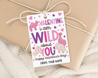 Kids Valentine Gift Tag Printable, Wild About You, Safari Animal Treat Bag Label