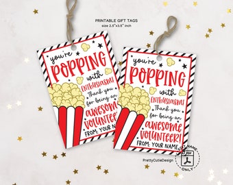 Thank You Volunteer Appreciation Gift Tag Printable, Happy Volunteers Appreciation Week Popcorn Gift Tag, School PTO PTA Gift for Volunteer
