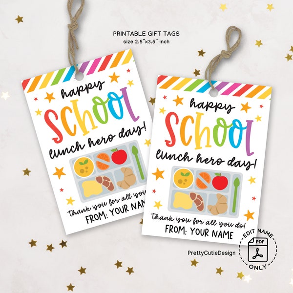 School Lunch Hero Day Gift Tag Printable, School Lunch Lady Tag, School Staff Appreciation Gift Tag, Food Service Worker Thank You Gift Tag