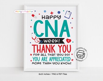 CNA Week Printable Sign, Happy CNA Week Poster, Certified Nursing Assistant Appreciation Wall Art, Thank You Sign, Staff Room Decor