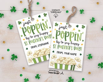 St Patricks Day Popcorn Tag, School St Patricks Teacher Poppin Tags, Happy St Patricks Day Classroom Gift Tag, Printable Popcorn Favor Tag