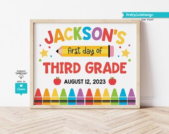 Editable First Day of 3rd Gard Sign Template, Personalized Back to School Photo Prop, Printable First Day of School, Instant Download