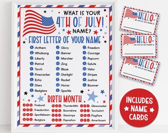 4th of July Name Game Printable, Patriotic Party Activity for Kids Adults, Red White Blue Name Tag Cards, Independence Day Instant Download