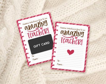 Teacher Valentine Gift Card Holder Printable, Notebook Paper Appreciation, Heartfelt Classroom Surprise, Digital Download