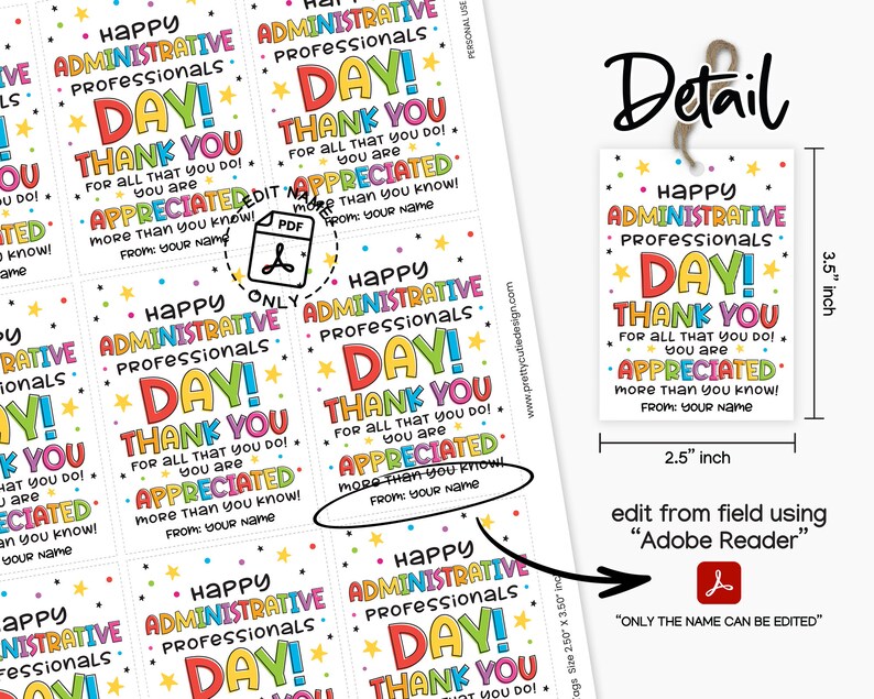 Admin Professionals Printable Gift Tags, Administrative Professionals Day Tag Printable, Administrative Day Thank You Tag, Employee Gift Tag