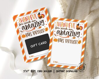 Thanksgiving Bus Driver Gift Card Holder Printable: 5x7 Appreciation Card
