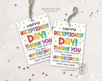 Receptionist Day Gifts, Receptionists Day Gift Tag Printable, Receptionist Day Card, Employee Appreciation Tags, Thank You Tags